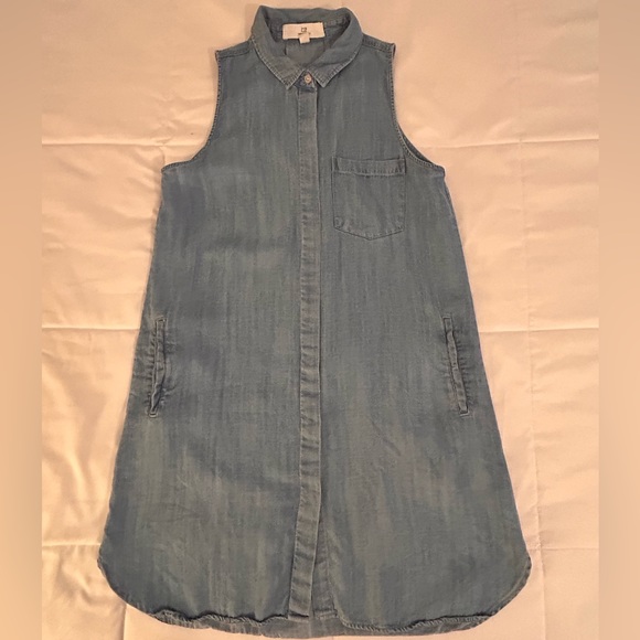 Thread Supply 100% Lyocell Denim Dress with Pockets, Full Button front & Collar - Picture 3 of 7